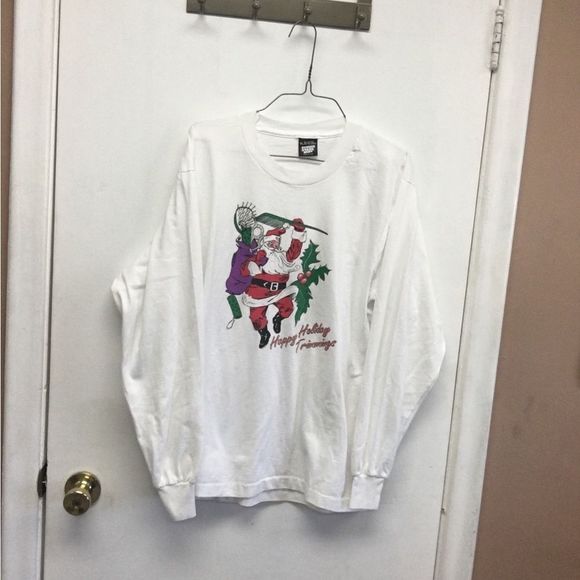 Vintage Screen Stars Happy Holiday Trimmings Santa Clause Long-sleeve White XL - Picture 4 of 7